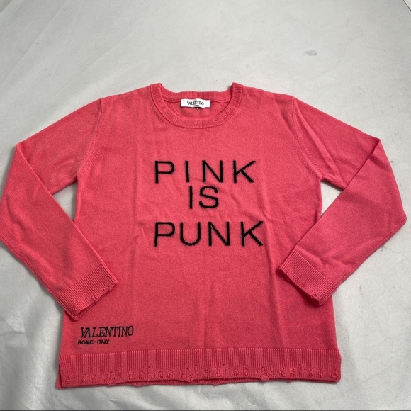 Valentino PINK IS PUNK pink and black graphic lightweight wool cashmere sweater - Picture 9 of 14